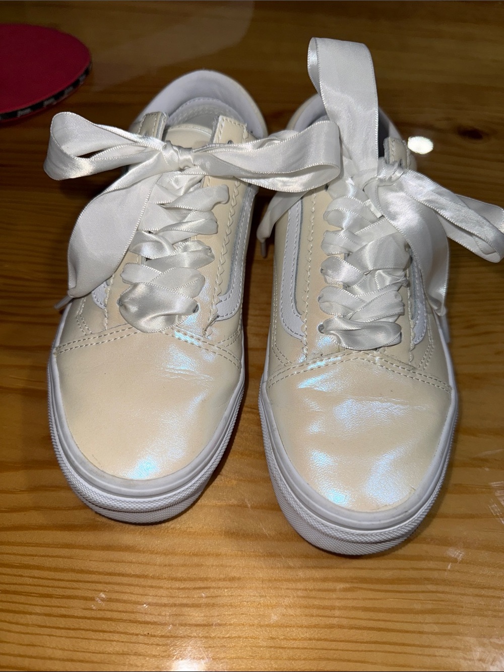 Vans Cream Satin Ribbon Lace Low-Top Sneakers